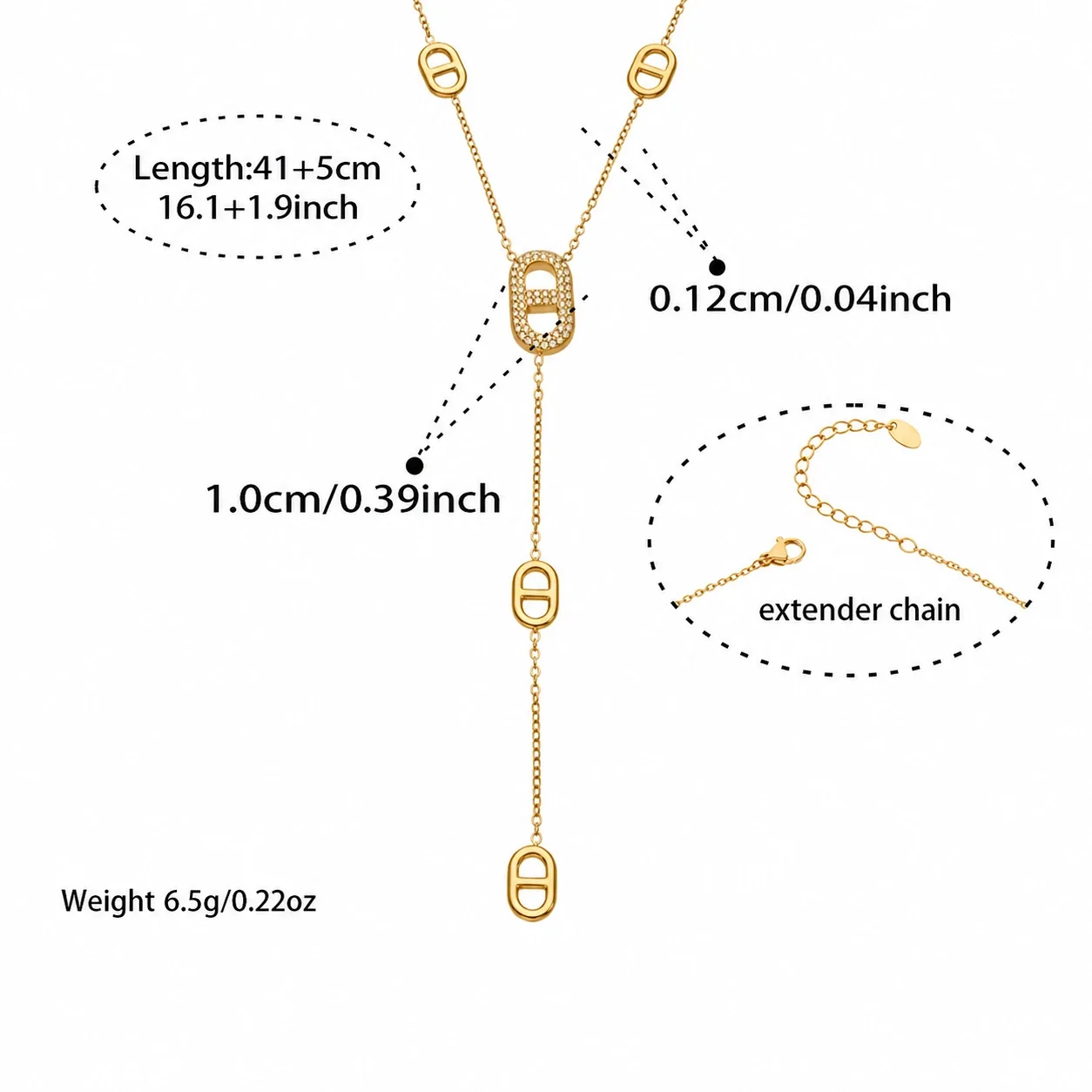Refined Gold-Plated Bead Chain CZ Station Jewelry Set - Gold B + cm