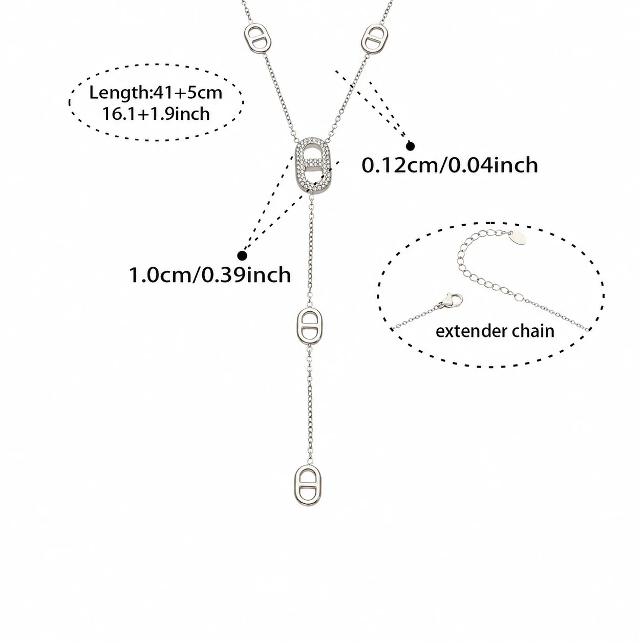 Refined Gold-Plated Bead Chain CZ Station Jewelry Set - Silver B + cm