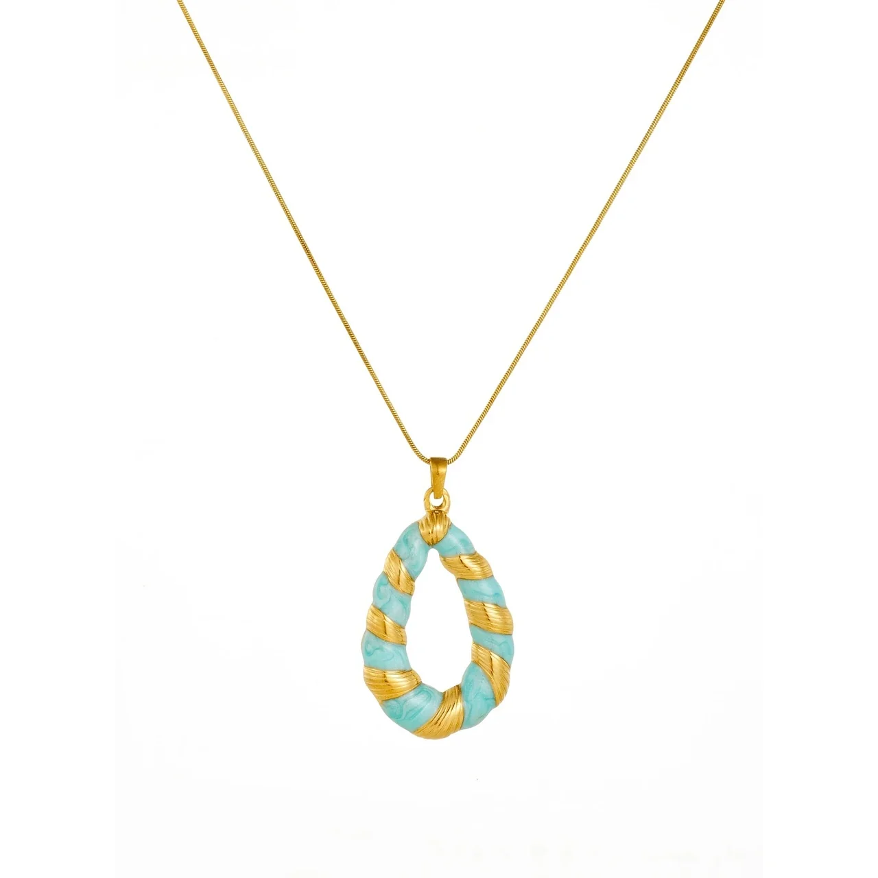 Teardrop Pendant Necklace, Enamel Twist, Gold-Plated Stainless Steel