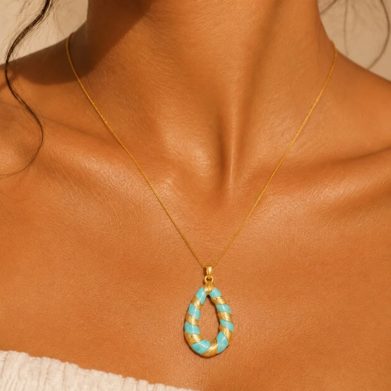 Teardrop Pendant Necklace, Enamel Twist, Gold-Plated Stainless Steel