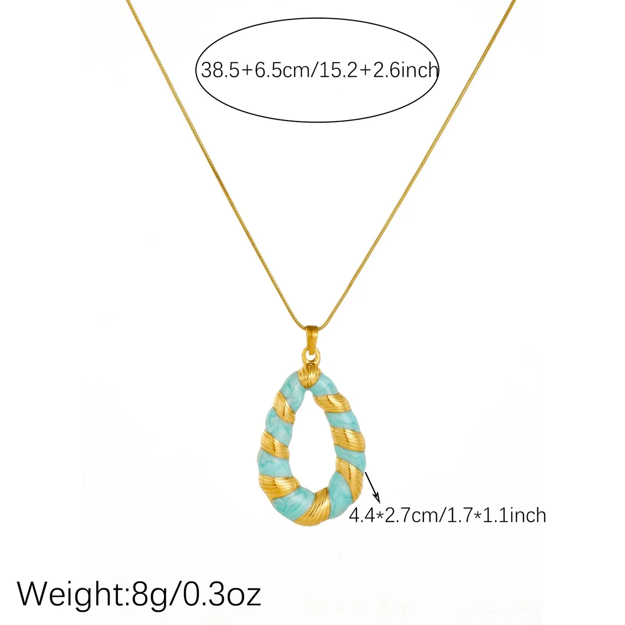 Teardrop Pendant Necklace, Enamel Twist, Gold-Plated Stainless Steel