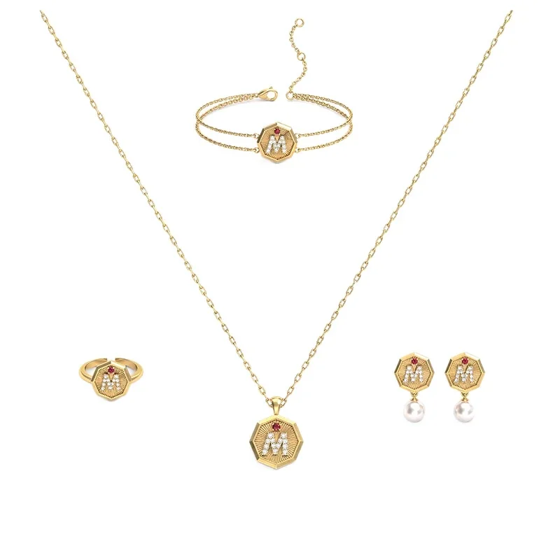 Octagon Monogram 18K Gold-Plated 316 Stainless Steel Jewelry Set