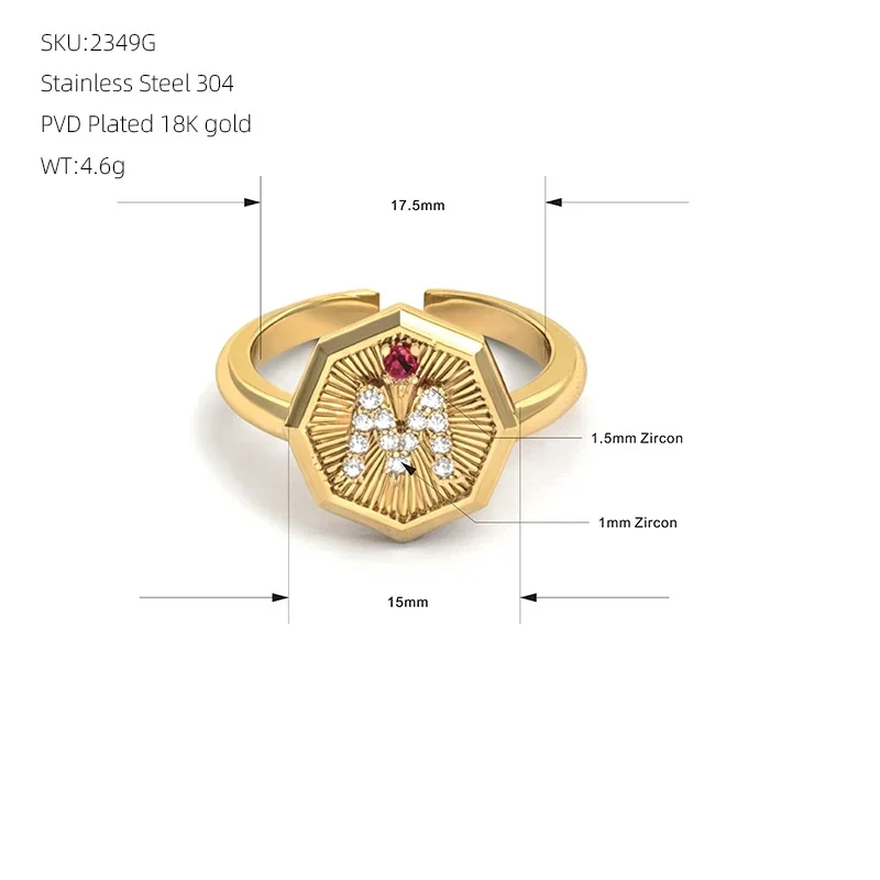 Octagon Monogram 18K Gold-Plated 316 Stainless Steel Jewelry Set - Ring