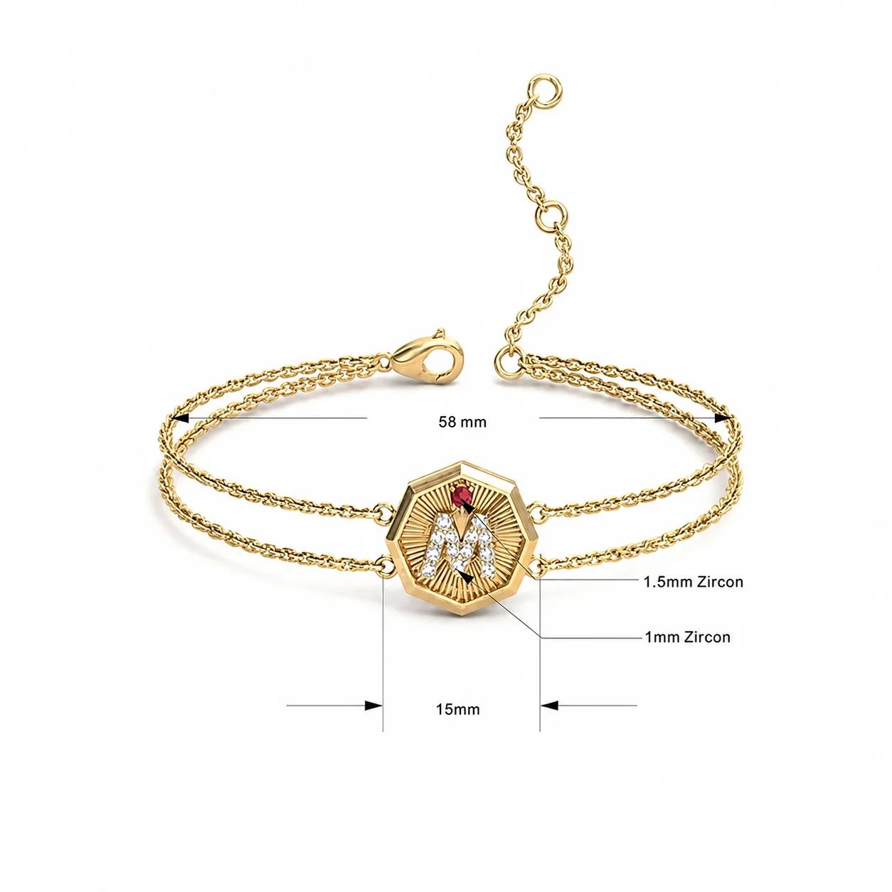 Octagon Monogram 18K Gold-Plated 316 Stainless Steel Jewelry Set - Bracelet