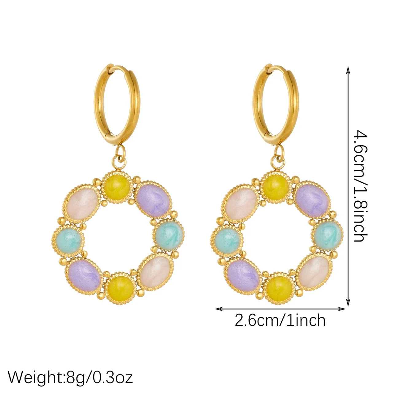 Jewelry Set with Pastel Wreath Drops in Gold-Plated Stainless Steel