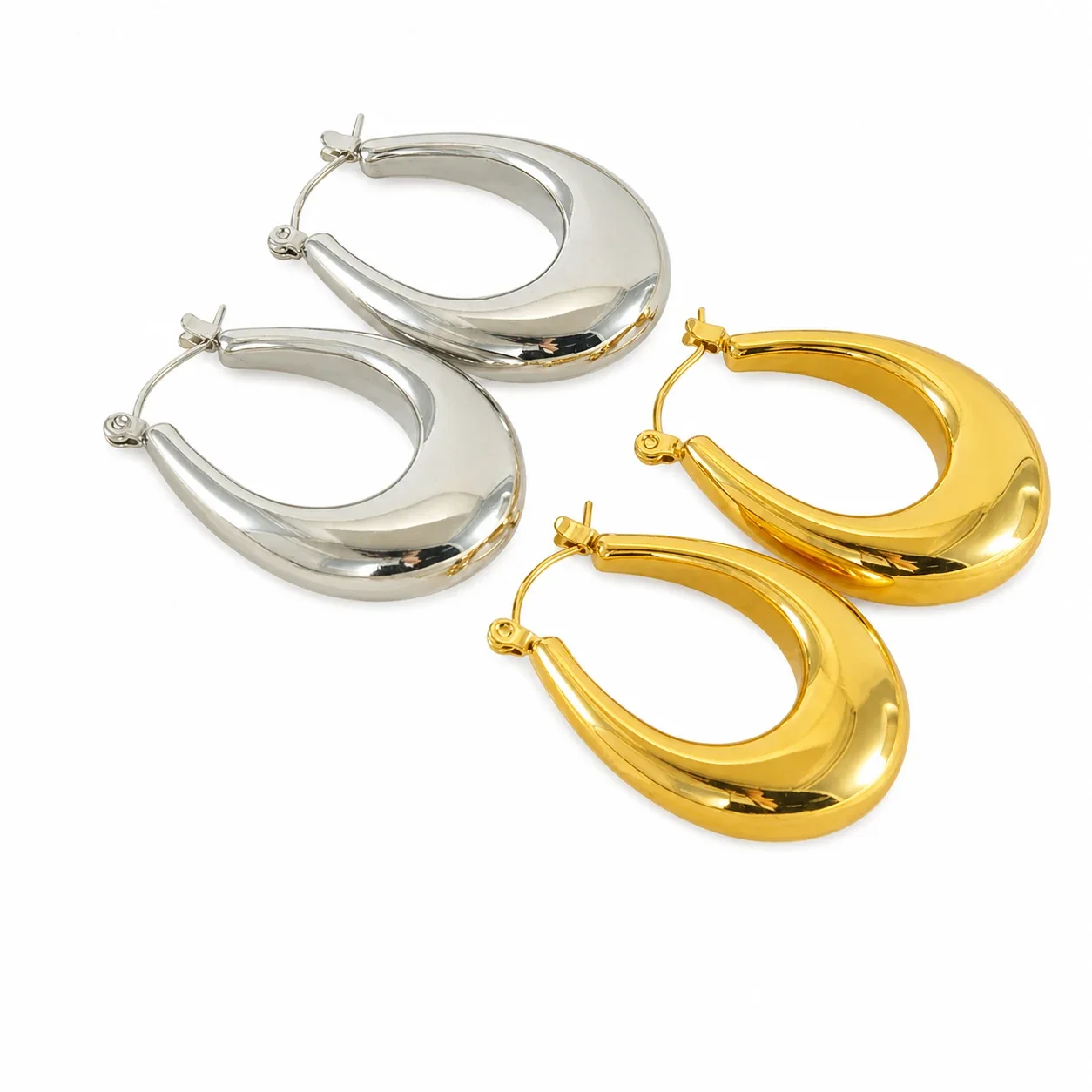 Sculptural 18K Gold PVD Teardrop Dome Hoop Earrings