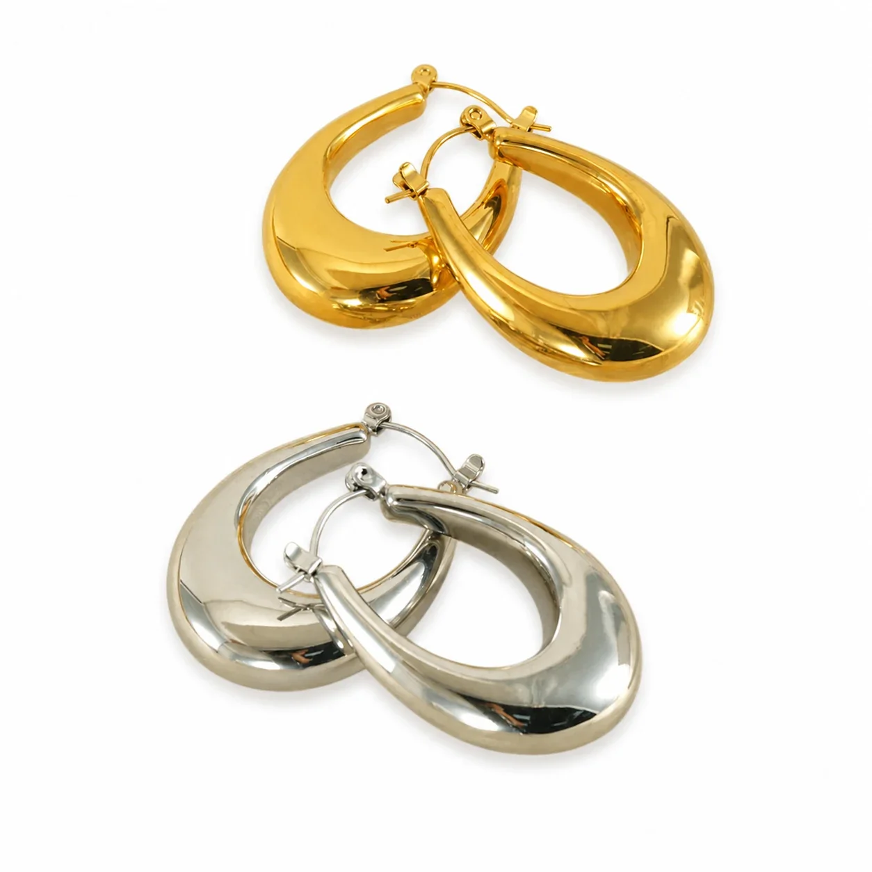 Sculptural 18K Gold PVD Teardrop Dome Hoop Earrings
