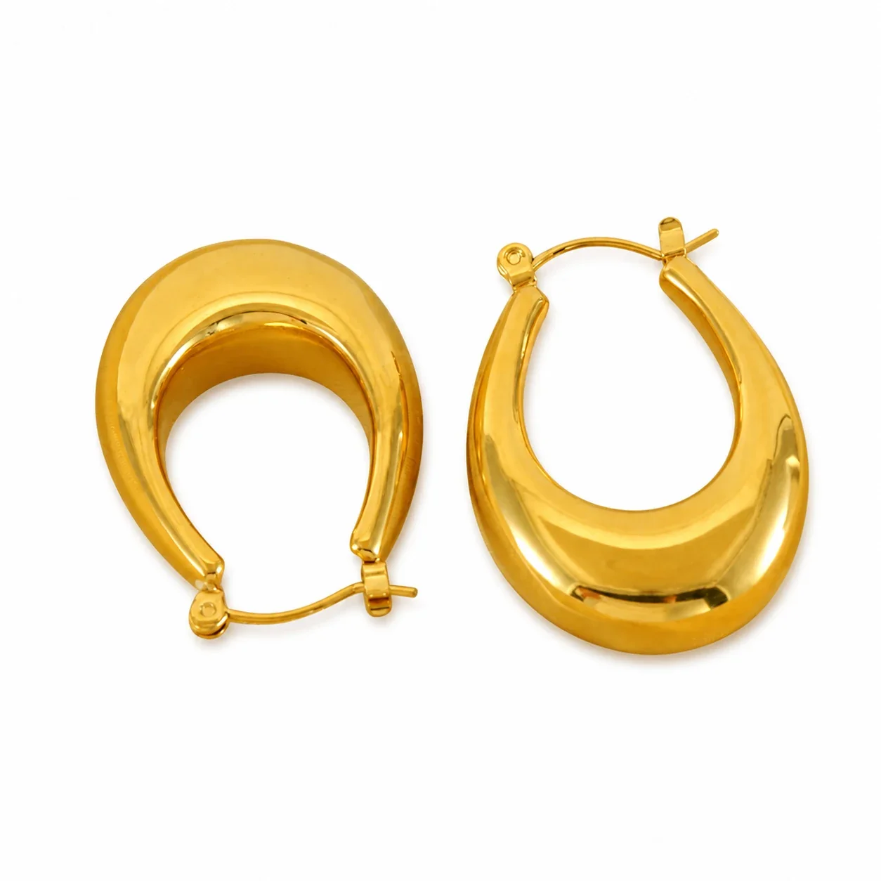 Sculptural 18K Gold PVD Teardrop Dome Hoop Earrings