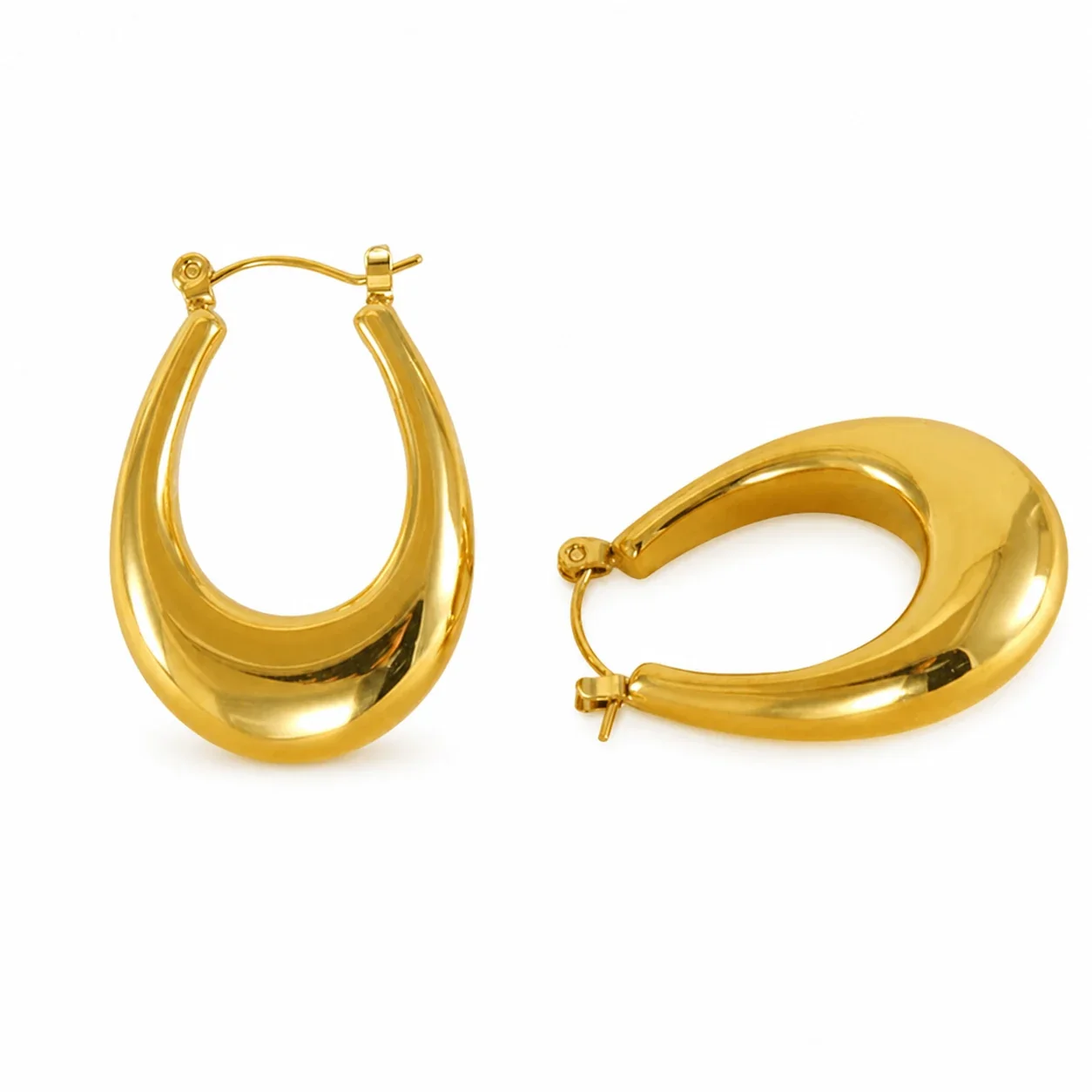 Sculptural 18K Gold PVD Teardrop Dome Hoop Earrings