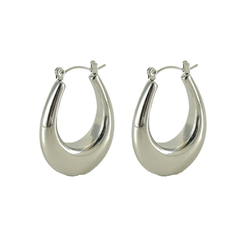 Sculptural 18K Gold PVD Teardrop Dome Hoop Earrings