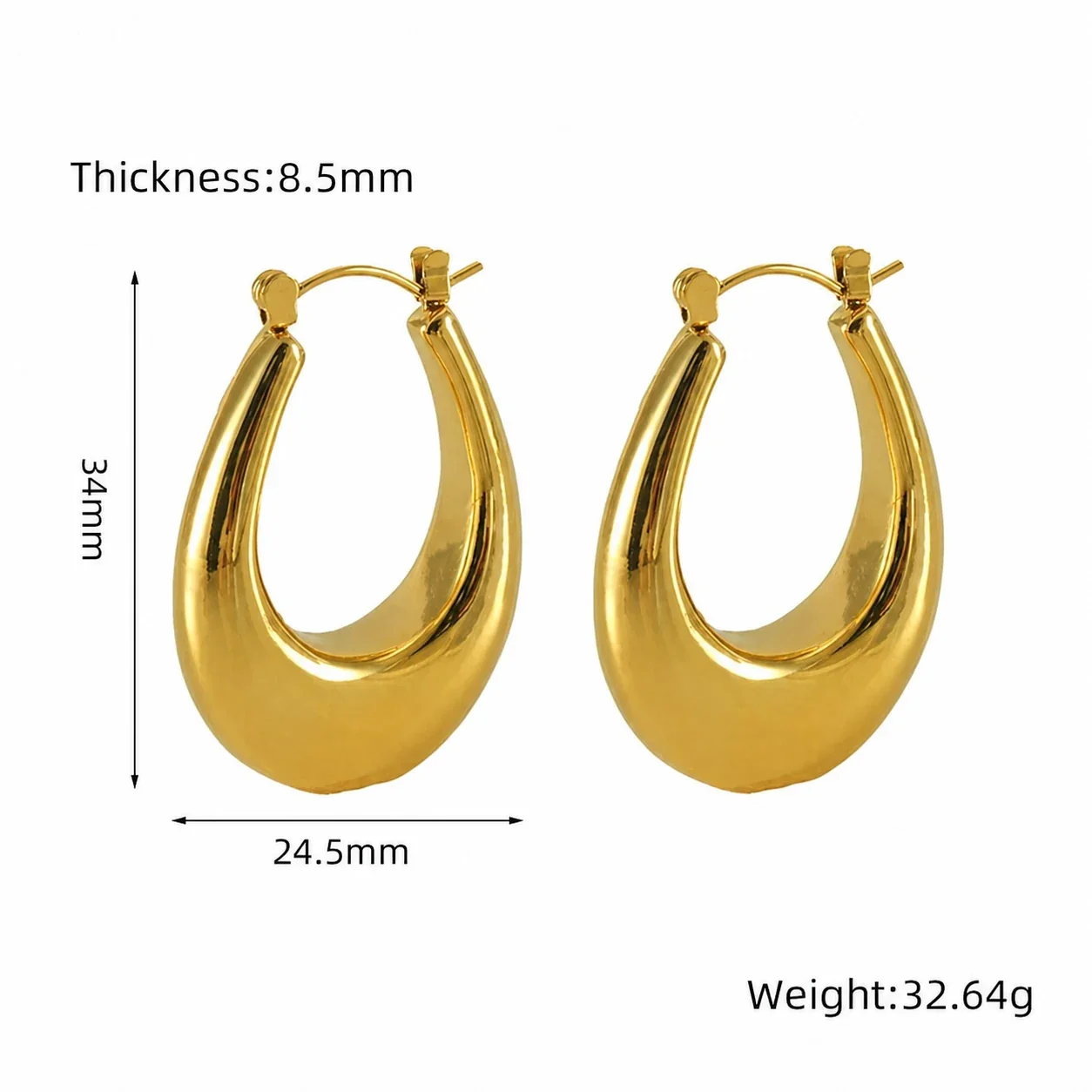 Sculptural 18K Gold PVD Teardrop Dome Hoop Earrings - Gold