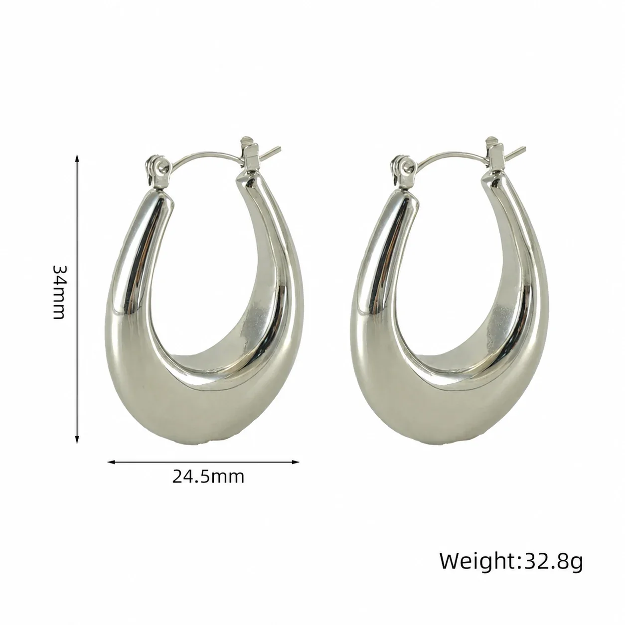 Sculptural 18K Gold PVD Teardrop Dome Hoop Earrings - Silver