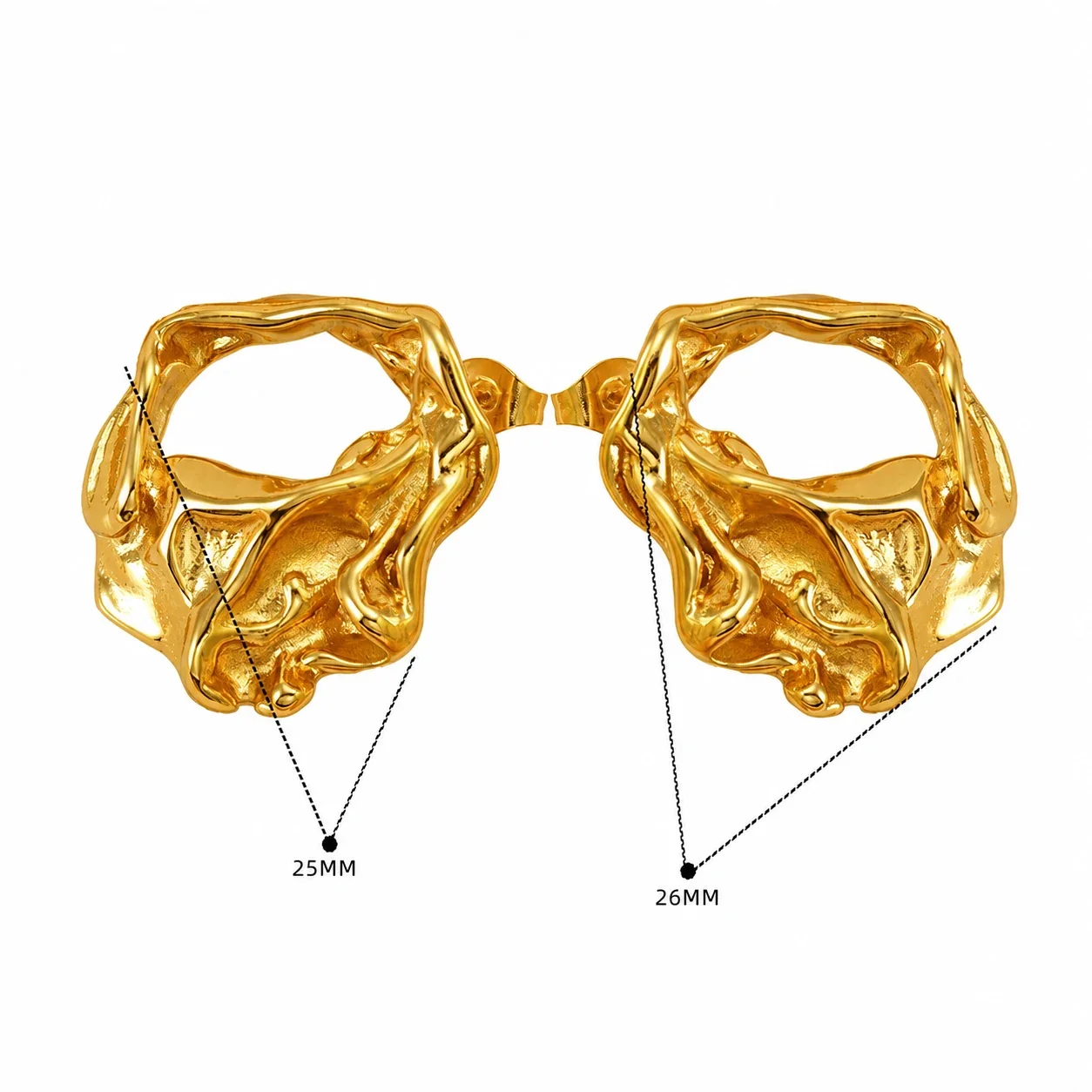 Sculptural Gold-Plated Ribbed Leaf Stud Earrings - Gold SE128G