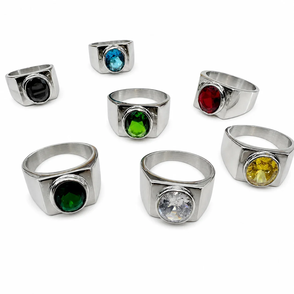 Squared Shoulder 316 Stainless Steel Round Stone Signet Ring