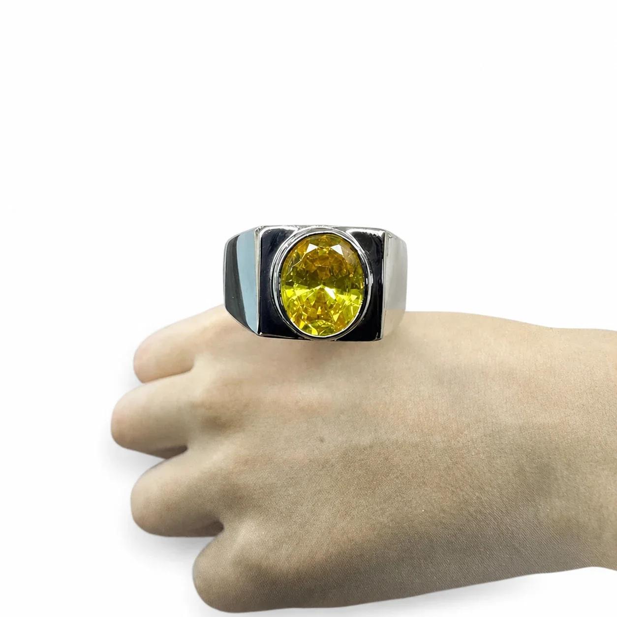 Bold 316 Stainless Steel Round Stone Signet Ring