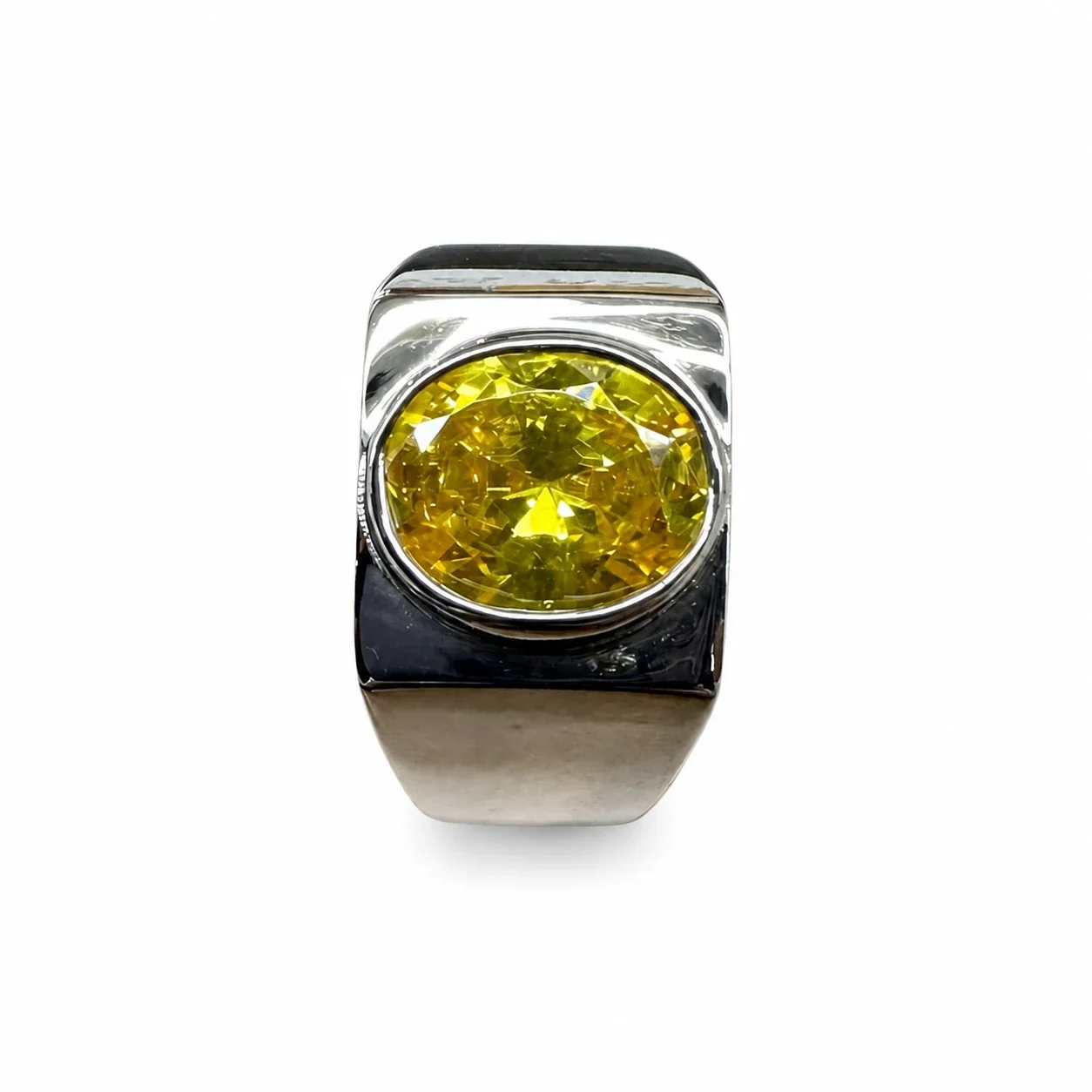 Bold 316 Stainless Steel Round Stone Signet Ring - Yellow
