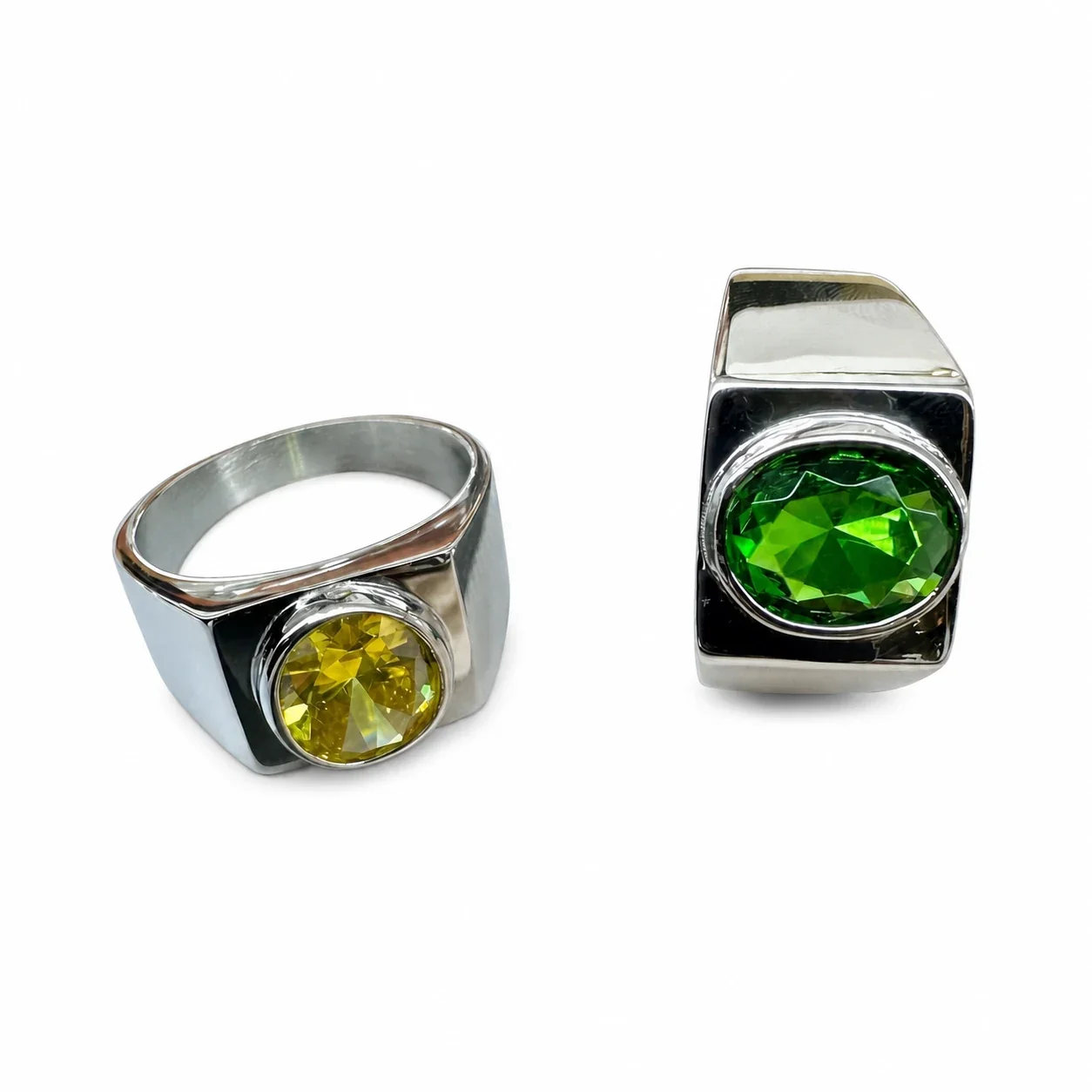 Bold 316 Stainless Steel Round Stone Signet Ring - Green