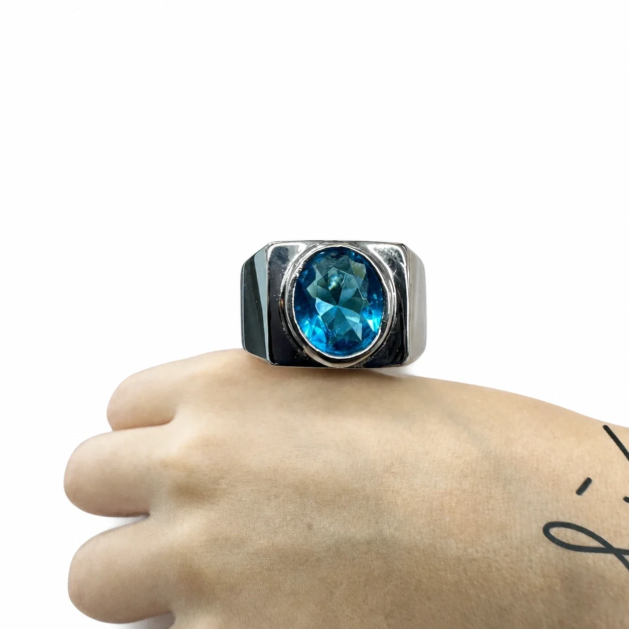 Bold 316 Stainless Steel Round Stone Signet Ring - Blue