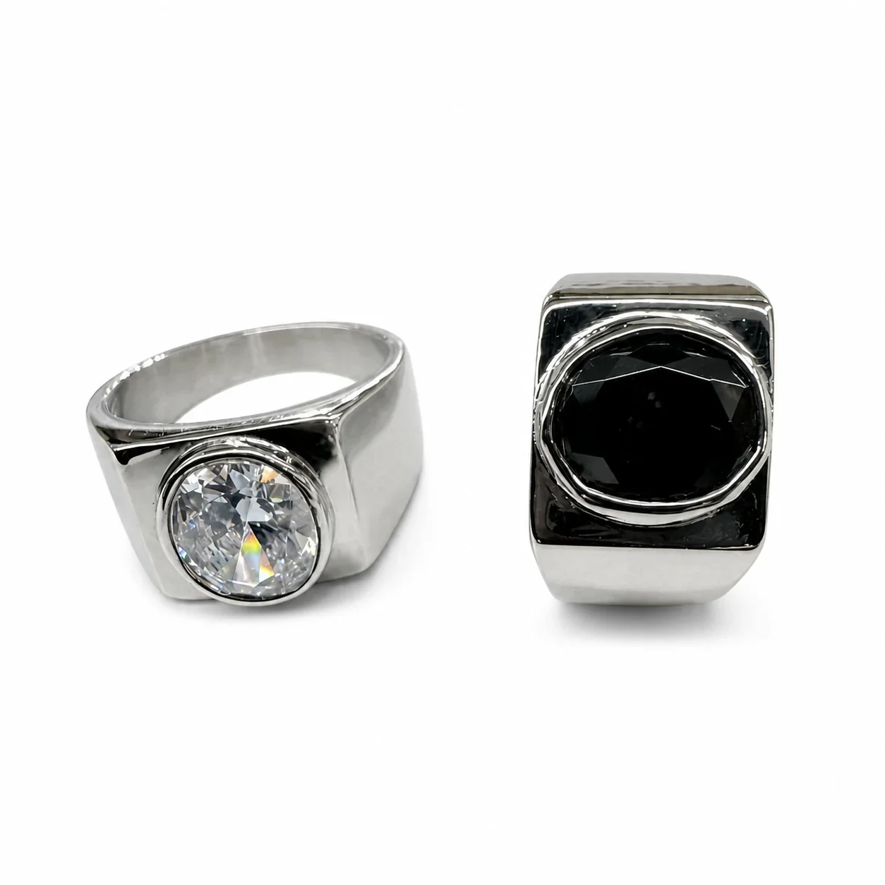 Bold 316 Stainless Steel Round Stone Signet Ring - Black