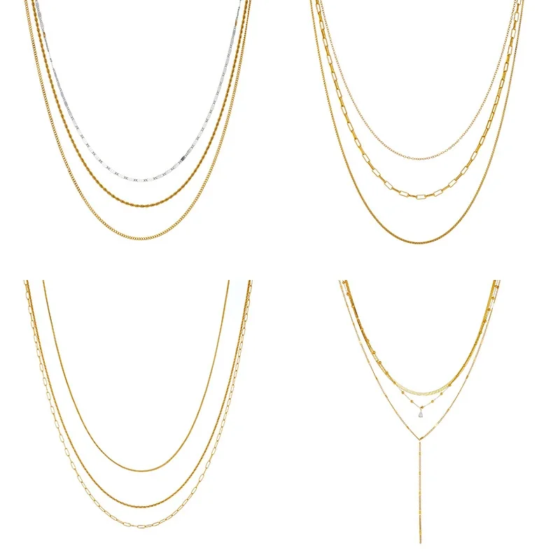 Collana a strati con catene snake e paperclip, placcata oro
