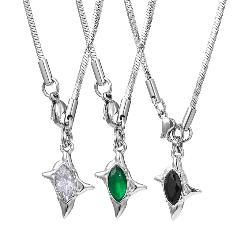 Edgy Stainless Steel Snake Chain Marquise Star Pendant Necklace