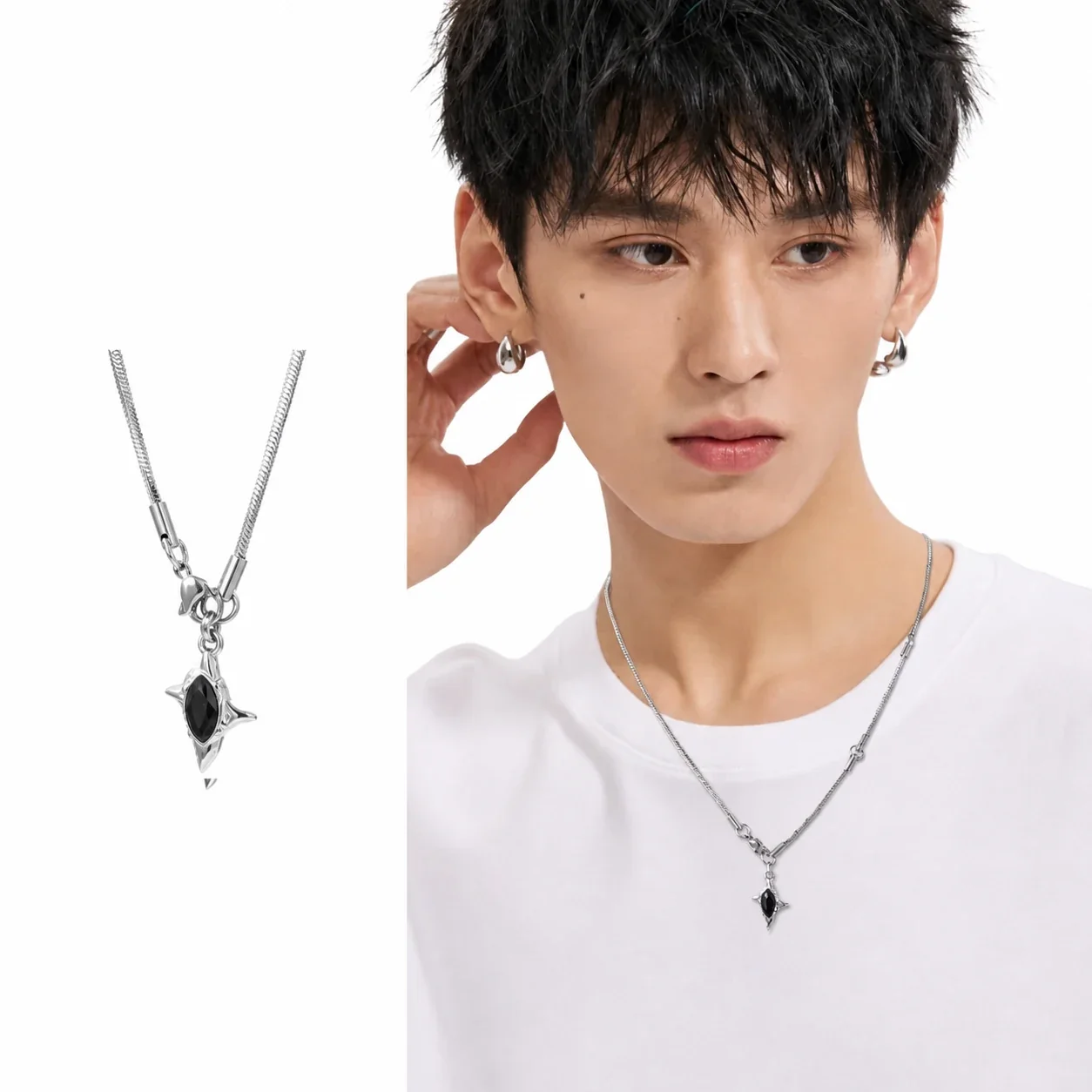 Edgy Stainless Steel Snake Chain Marquise Star Pendant Necklace