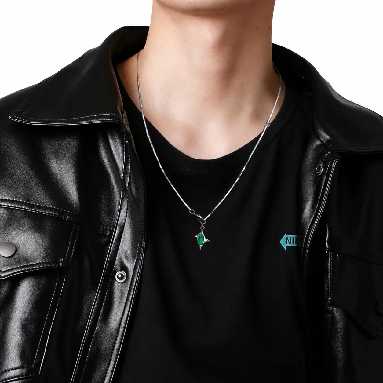 Edgy Stainless Steel Snake Chain Marquise Star Pendant Necklace