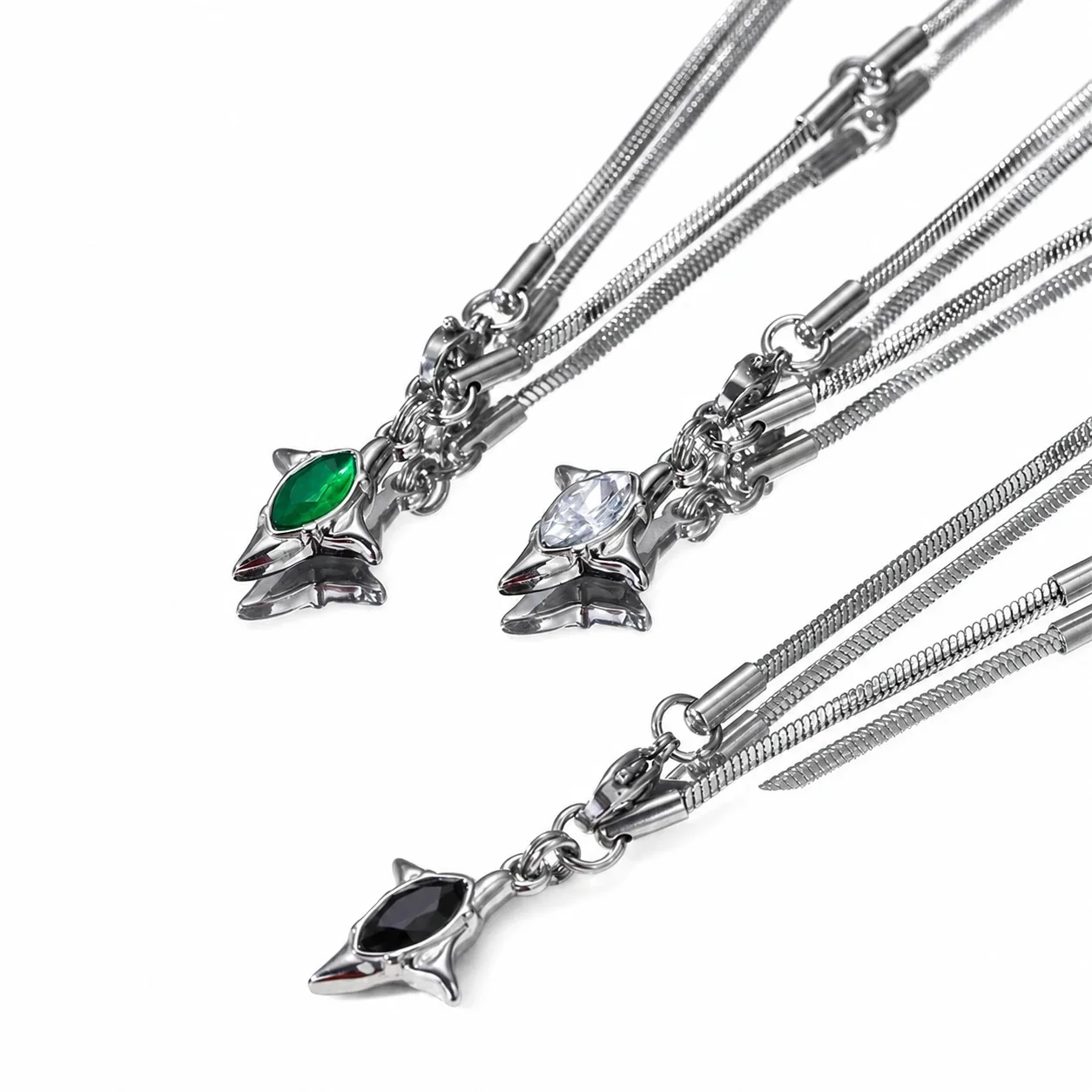 Edgy Stainless Steel Snake Chain Marquise Star Pendant Necklace