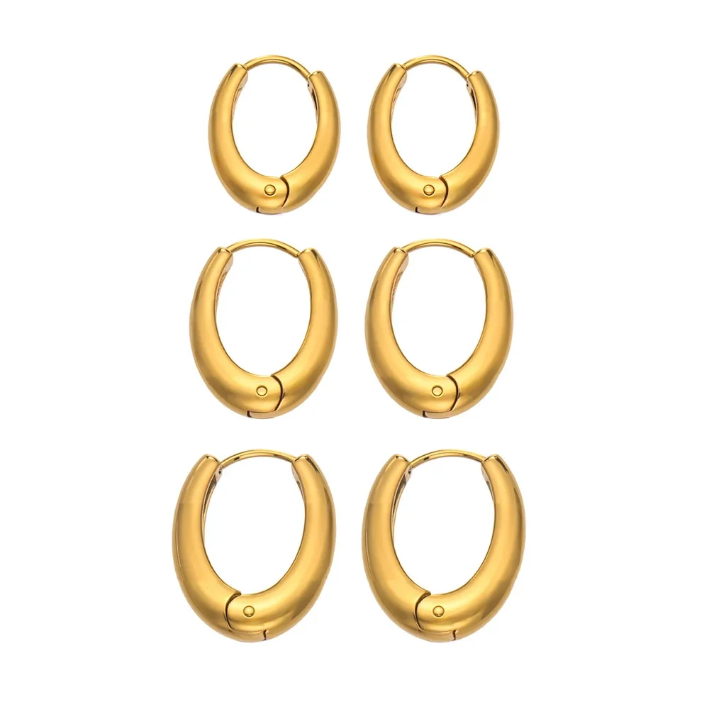 Sculptural 316L Stainless Steel Oval Dome Hinged PVD Hoop Earrings
