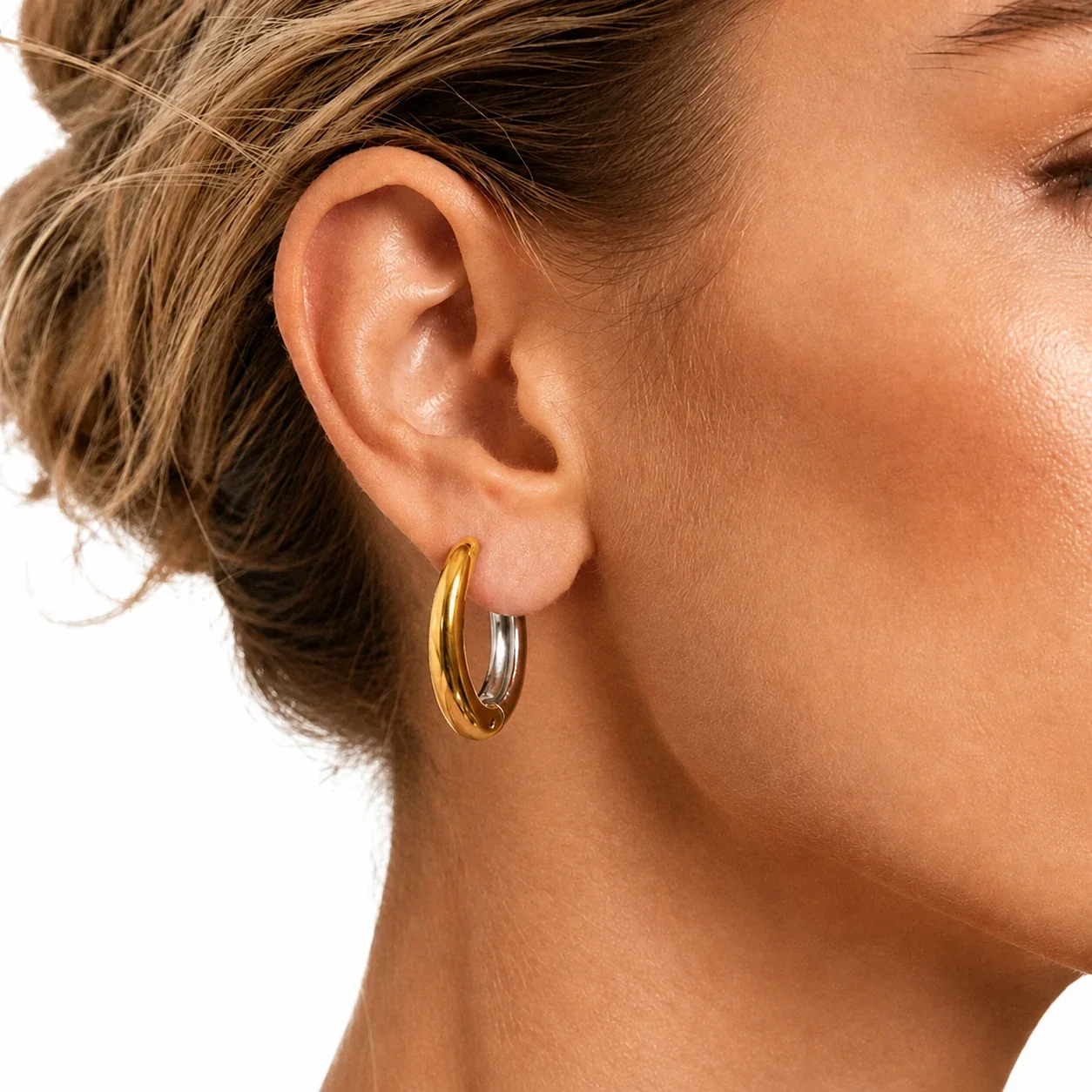 Sculptural 316L Oval Dome Hinged Hoop Earrings