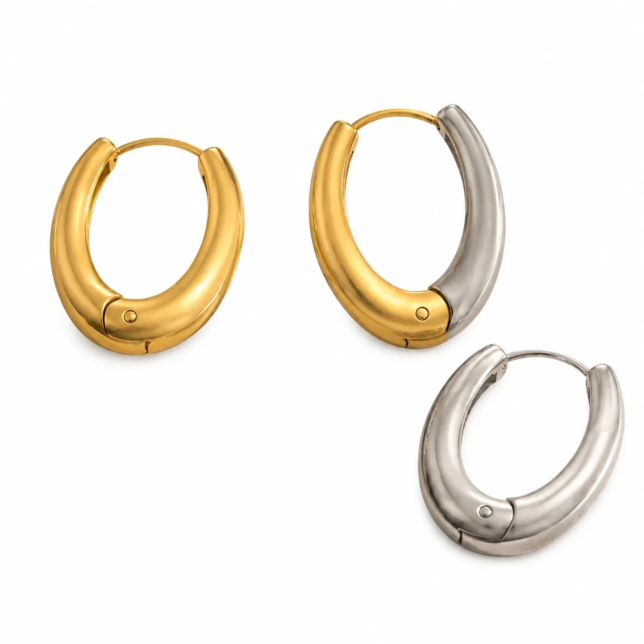 Sculptural 316L Oval Dome Hinged Hoop Earrings