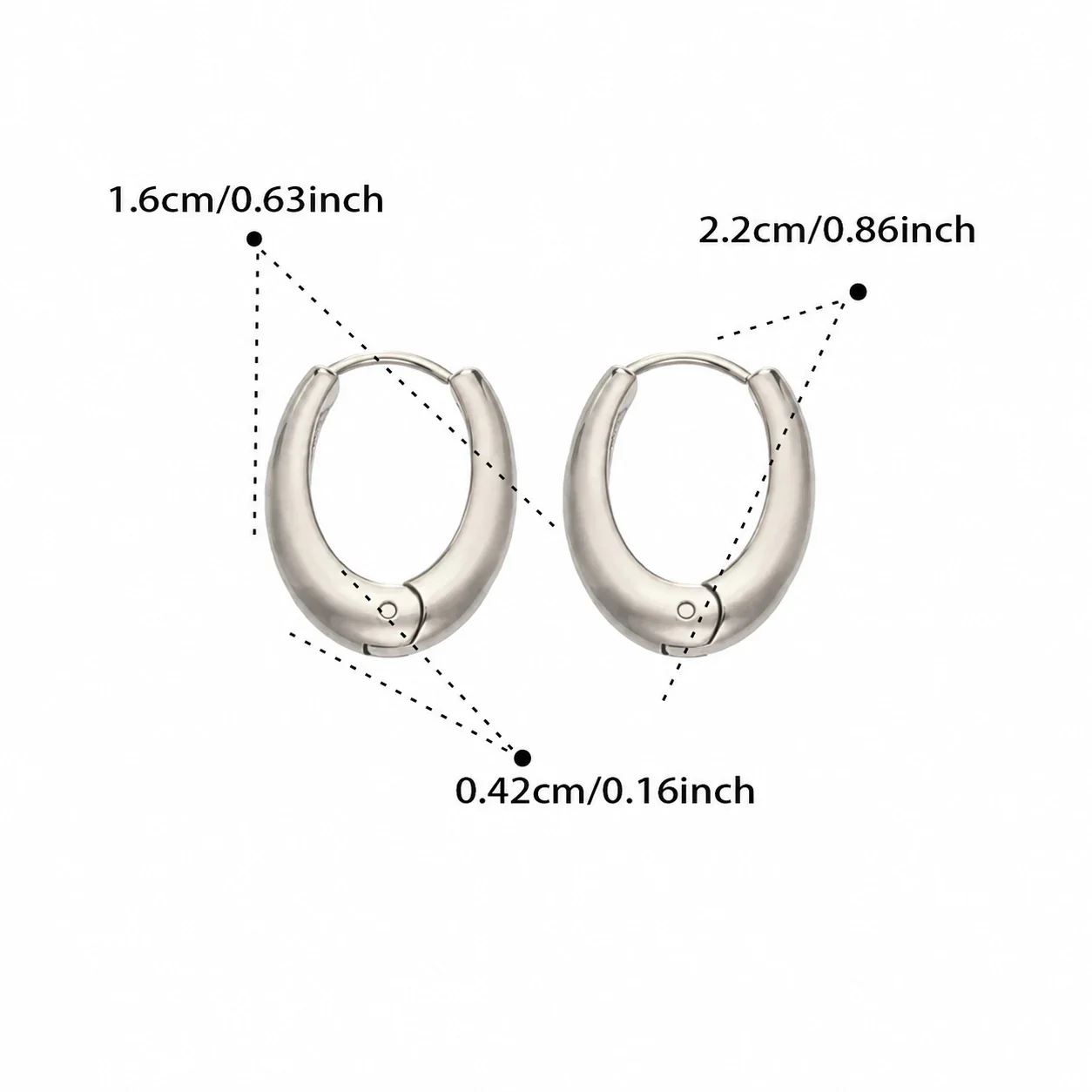 Sculptural 316L Oval Dome Hinged Hoop Earrings - Silver 16 mm