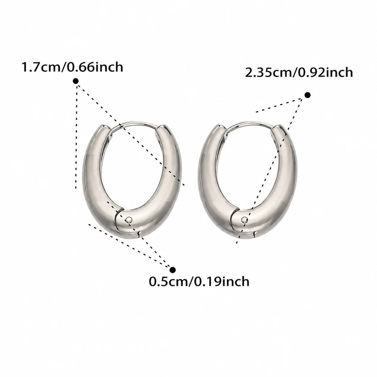 Sculptural 316L Oval Dome Hinged Hoop Earrings - Silver 17 mm
