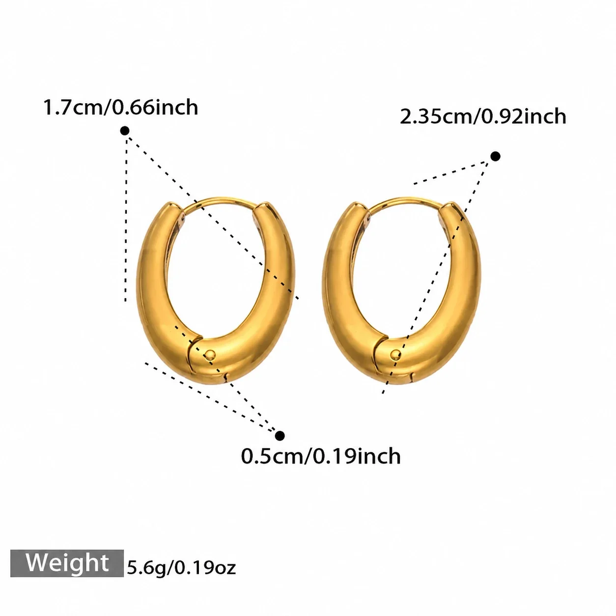Sculptural 316L Oval Dome Hinged Hoop Earrings - Gold 17 mm
