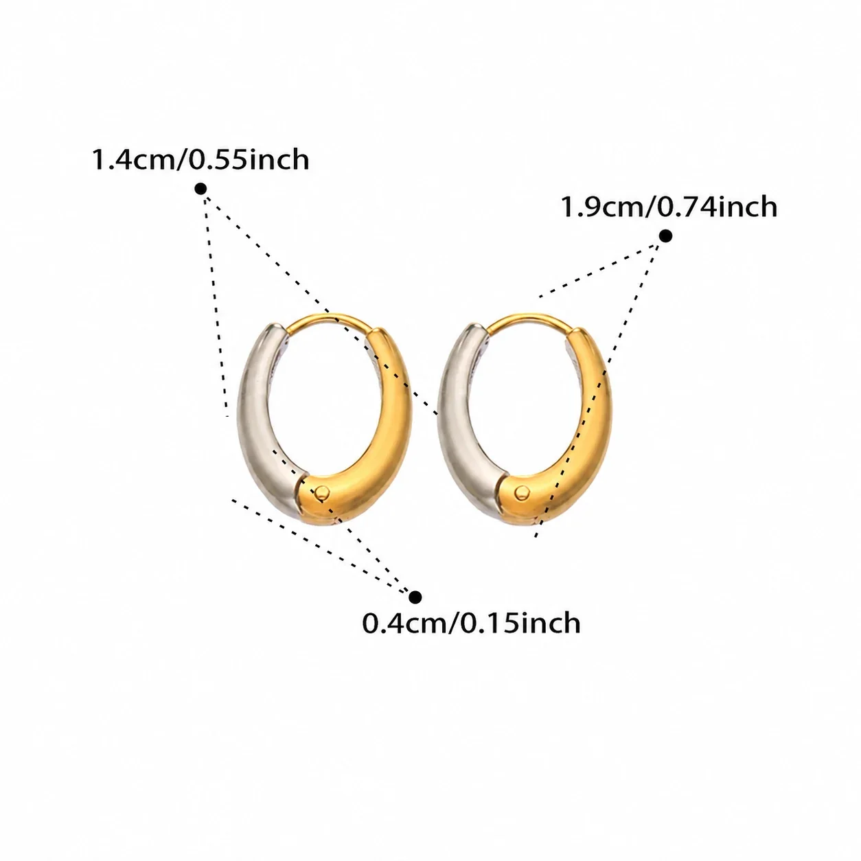 Sculptural 316L Oval Dome Hinged Hoop Earrings - Two-Tone 14 mm