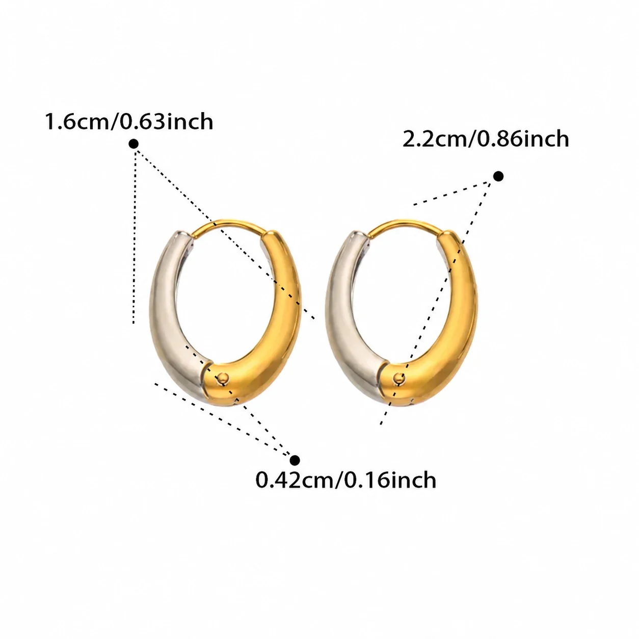 Sculptural 316L Oval Dome Hinged Hoop Earrings - Two-Tone 16 mm
