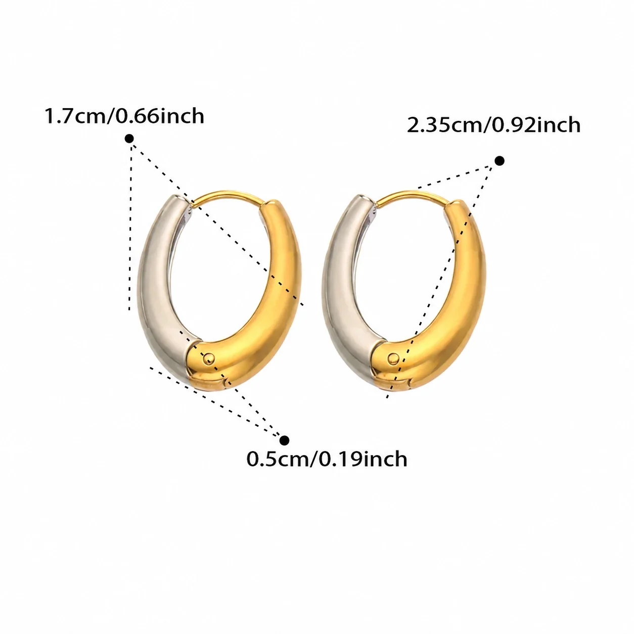 Sculptural 316L Oval Dome Hinged Hoop Earrings - Two-Tone 17 mm