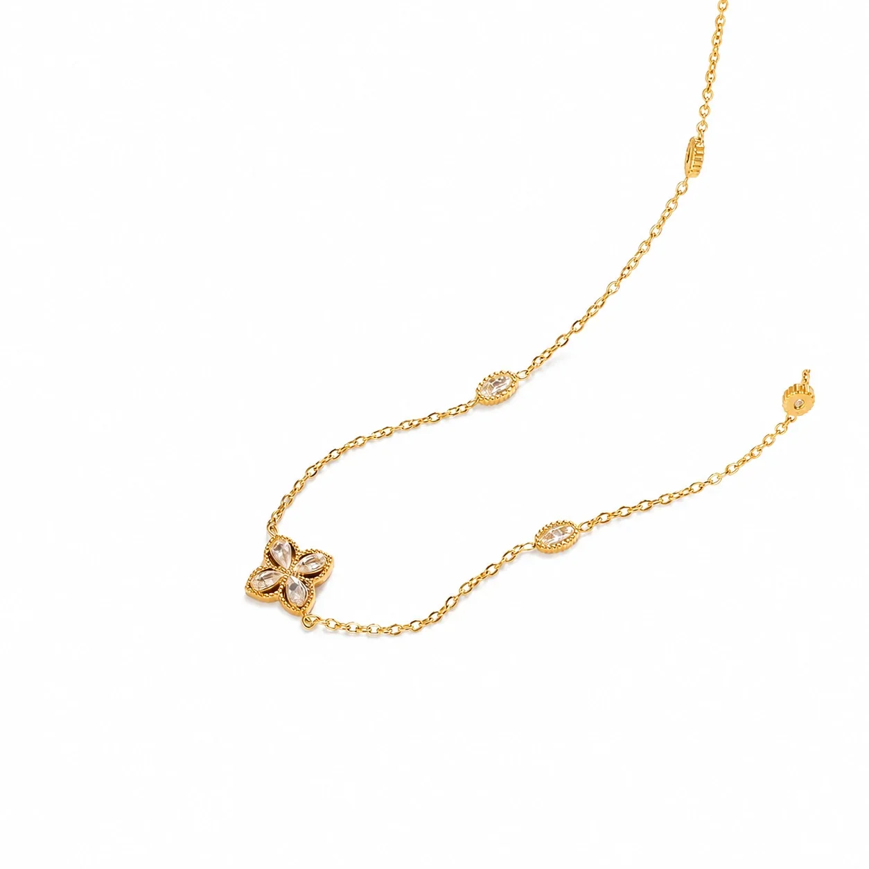 Delicate Gold-Plated Clover Marquise Crystal Necklace