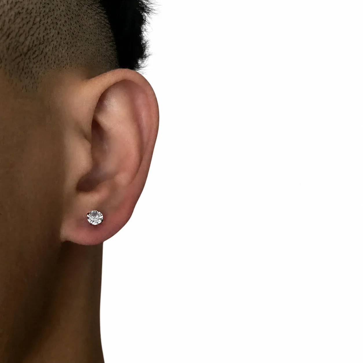 Minimal Silver-Tone Stainless Steel Round Prong-Set Stud Earrings