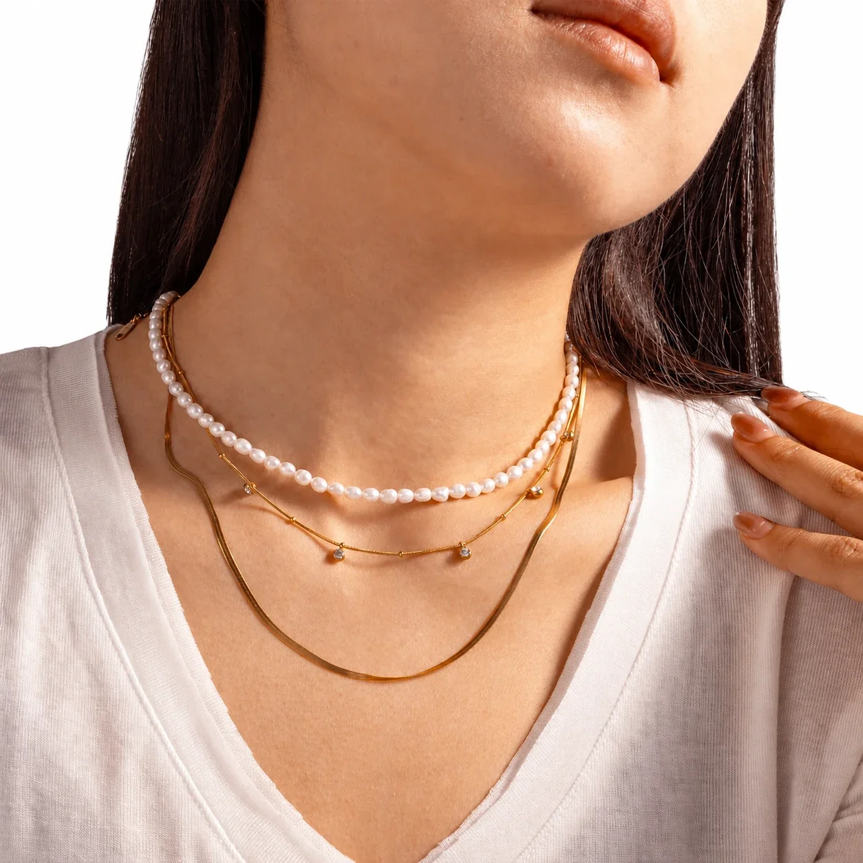 Lustrous 316 Stainless Steel Pearl Strand Necklace