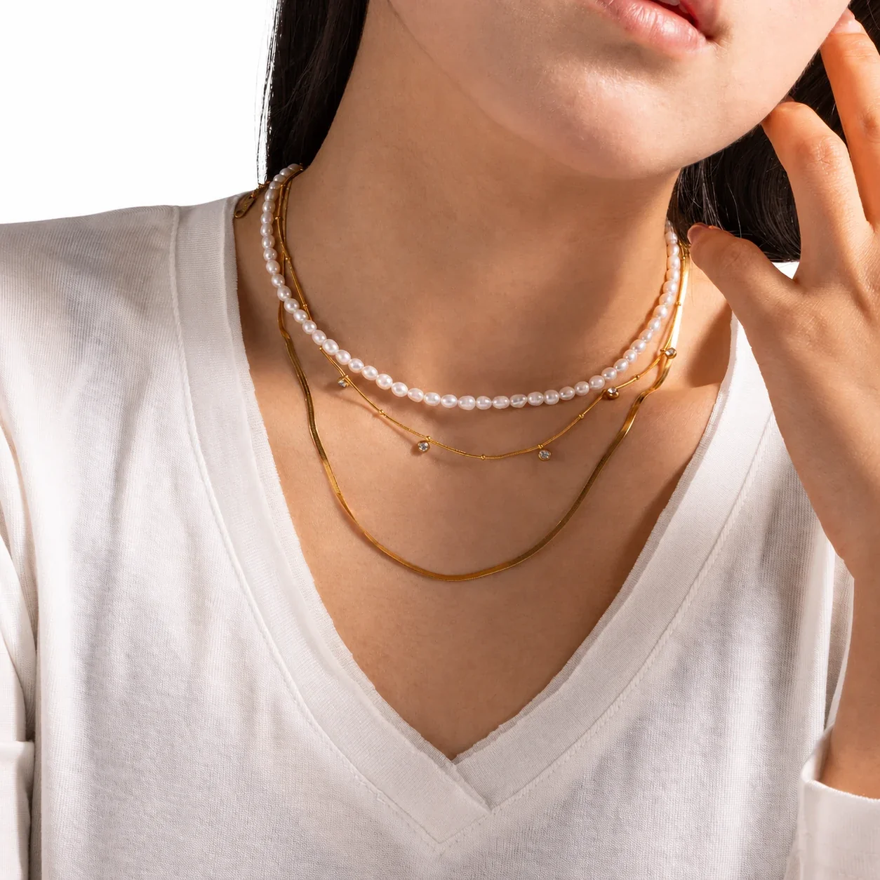Lustrous 316 Stainless Steel Pearl Strand Necklace