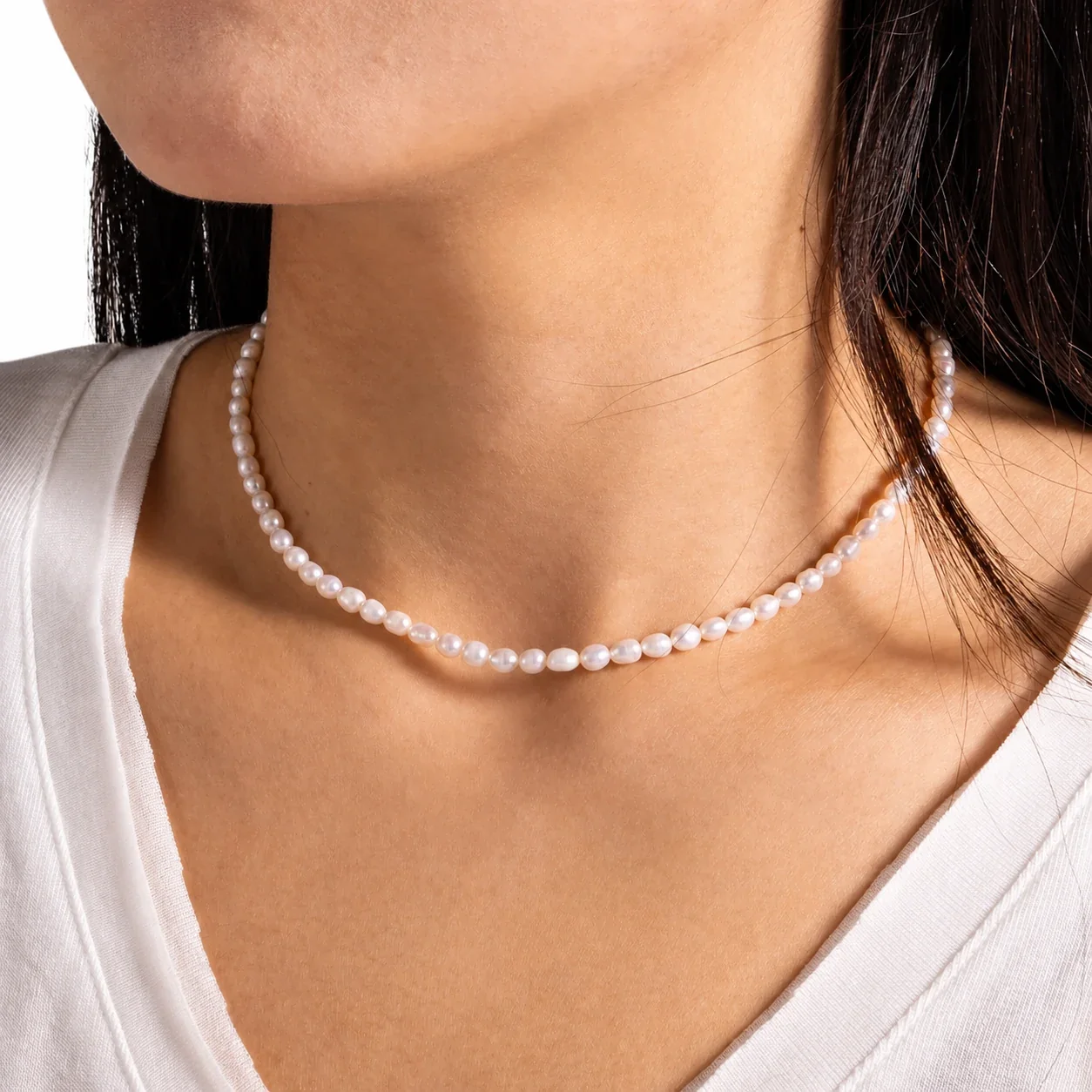 Lustrous 316 Stainless Steel Pearl Strand Necklace - Gold Pearl