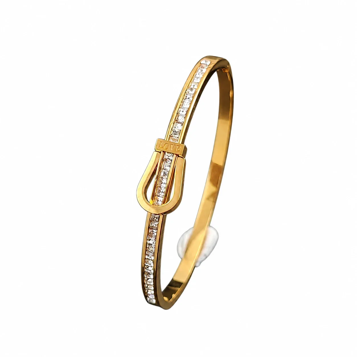 Buckle Bangle with Channel-Set CZ, 18K Gold-Plated Steel - Gold