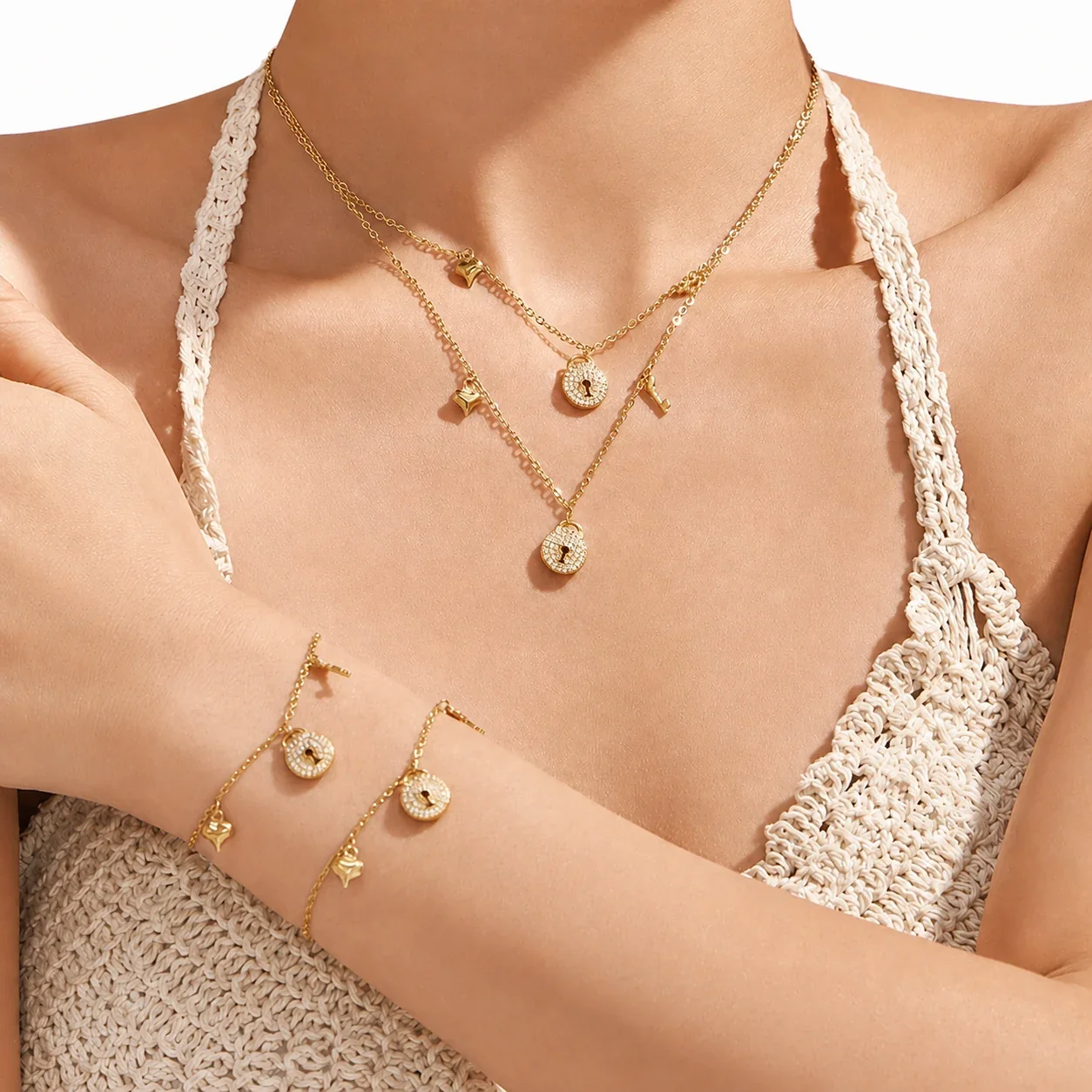 Petite Lock & Key 18K Gold-Plated CZ Jewelry Set