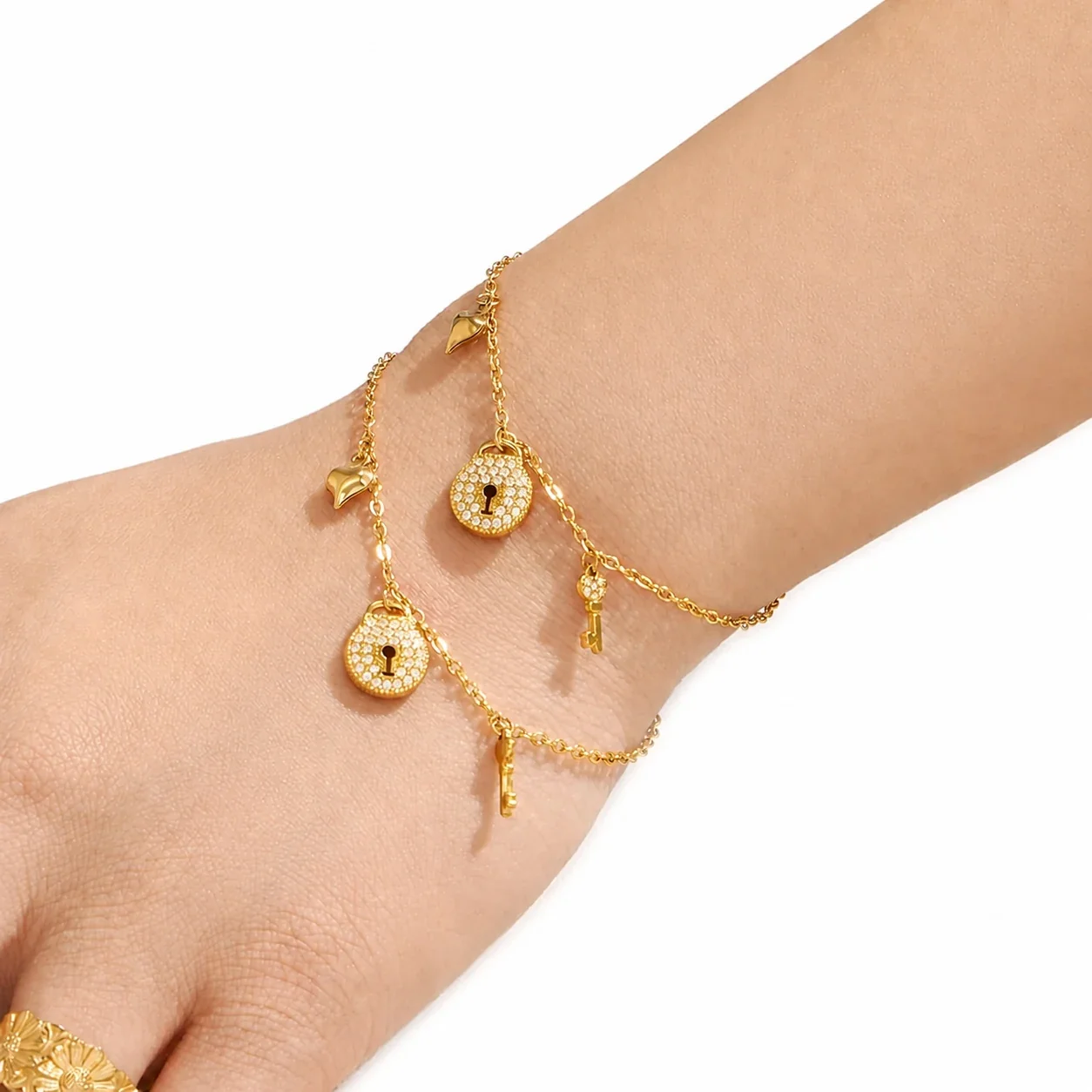 Petite Lock & Key 18K Gold-Plated CZ Jewelry Set