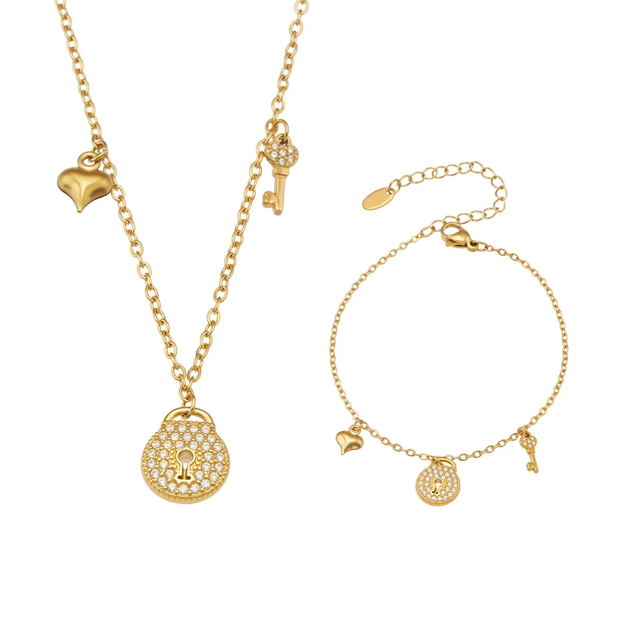 Petite Lock & Key 18K Gold-Plated CZ Jewelry Set