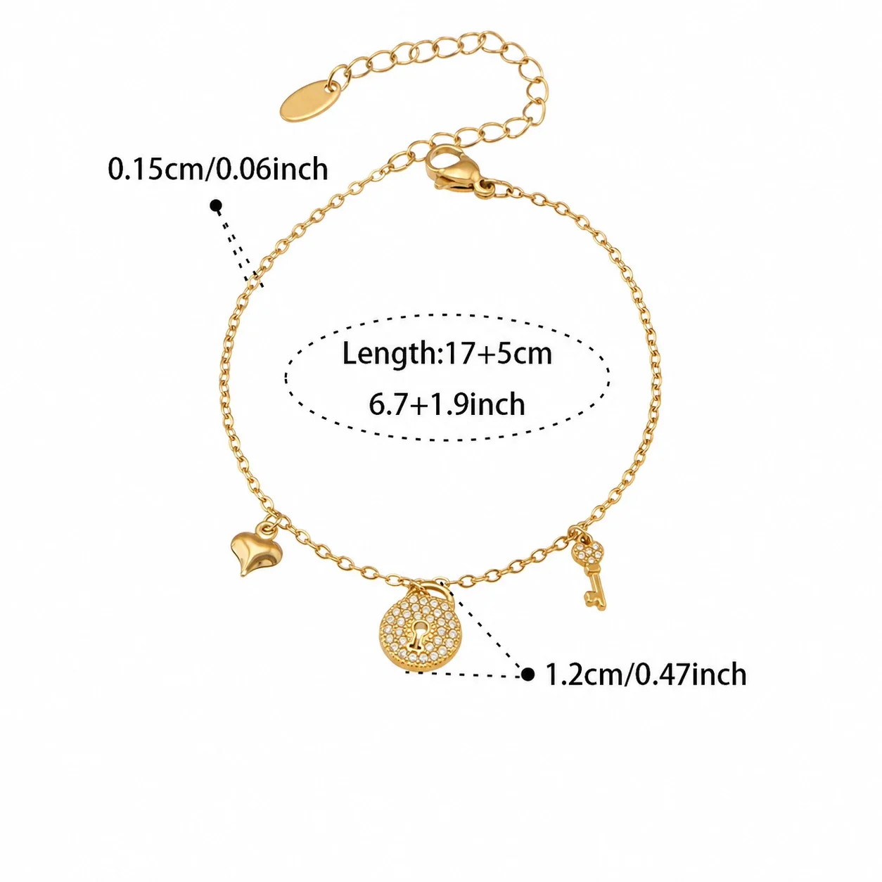 Petite Lock & Key 18K Gold-Plated CZ Jewelry Set - Gold Lock 17+5 cm