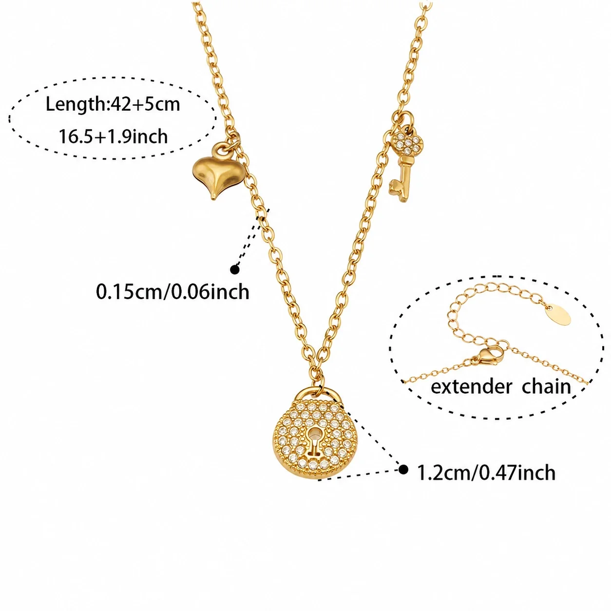 Petite Lock & Key 18K Gold-Plated CZ Jewelry Set - Gold Lock 42+5 cm
