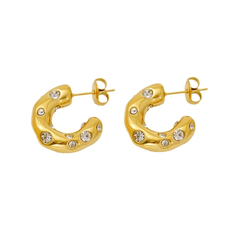 Sculptural 18K Gold-Plated Puffy Flush-Set CZ Hoop Earrings