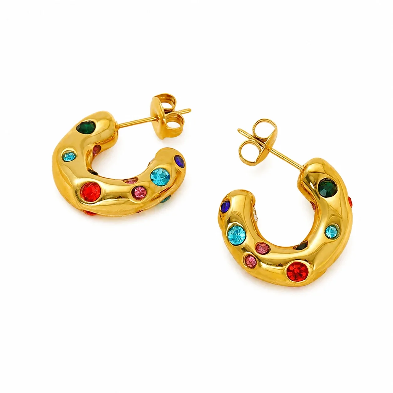 Sculptural 18K Gold-Plated Puffy Flush-Set CZ Hoop Earrings